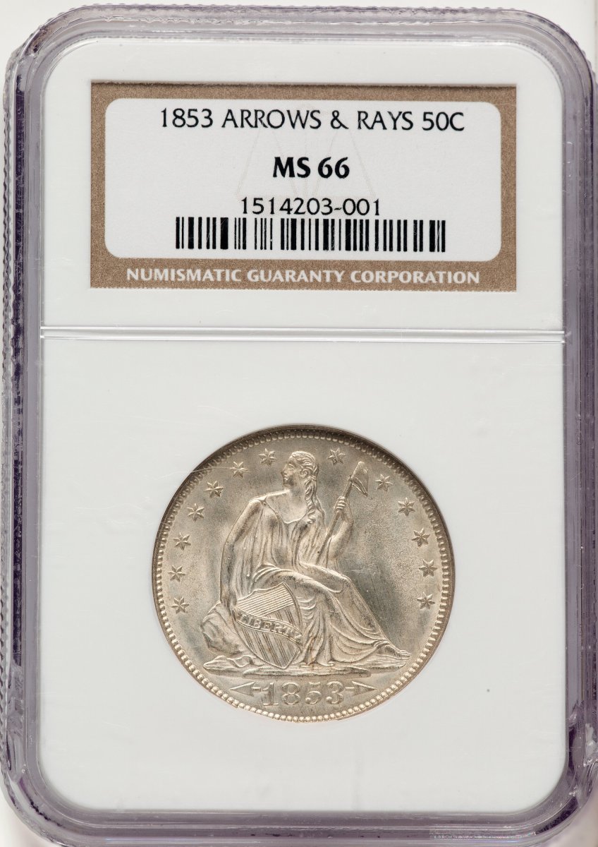 1853 Seated Half Dollars (1853 50C Arrow and Rays, MS)