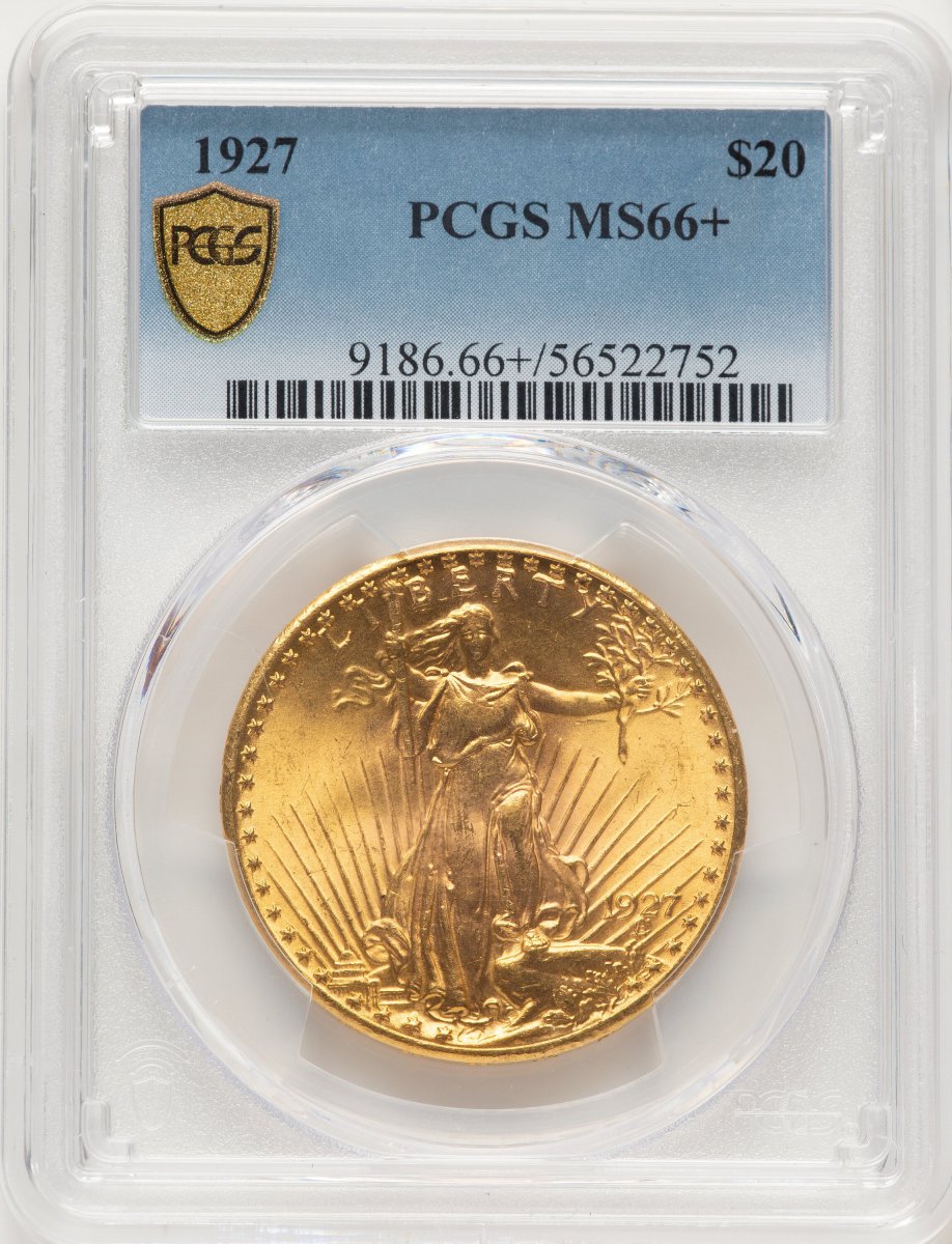 1927 Saint-Gaudens Double Eagles (1927 $20 PCGS Secure PCGS Plus Blue Gradient)