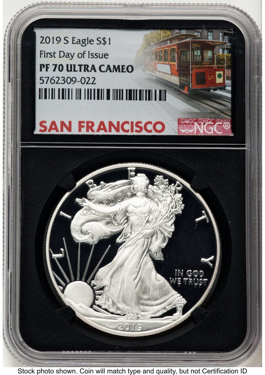 2019-S Modern Bullion Coins (2019-S Proof Silver Eagle 1 oz FDI Trolley Label Blk Core)