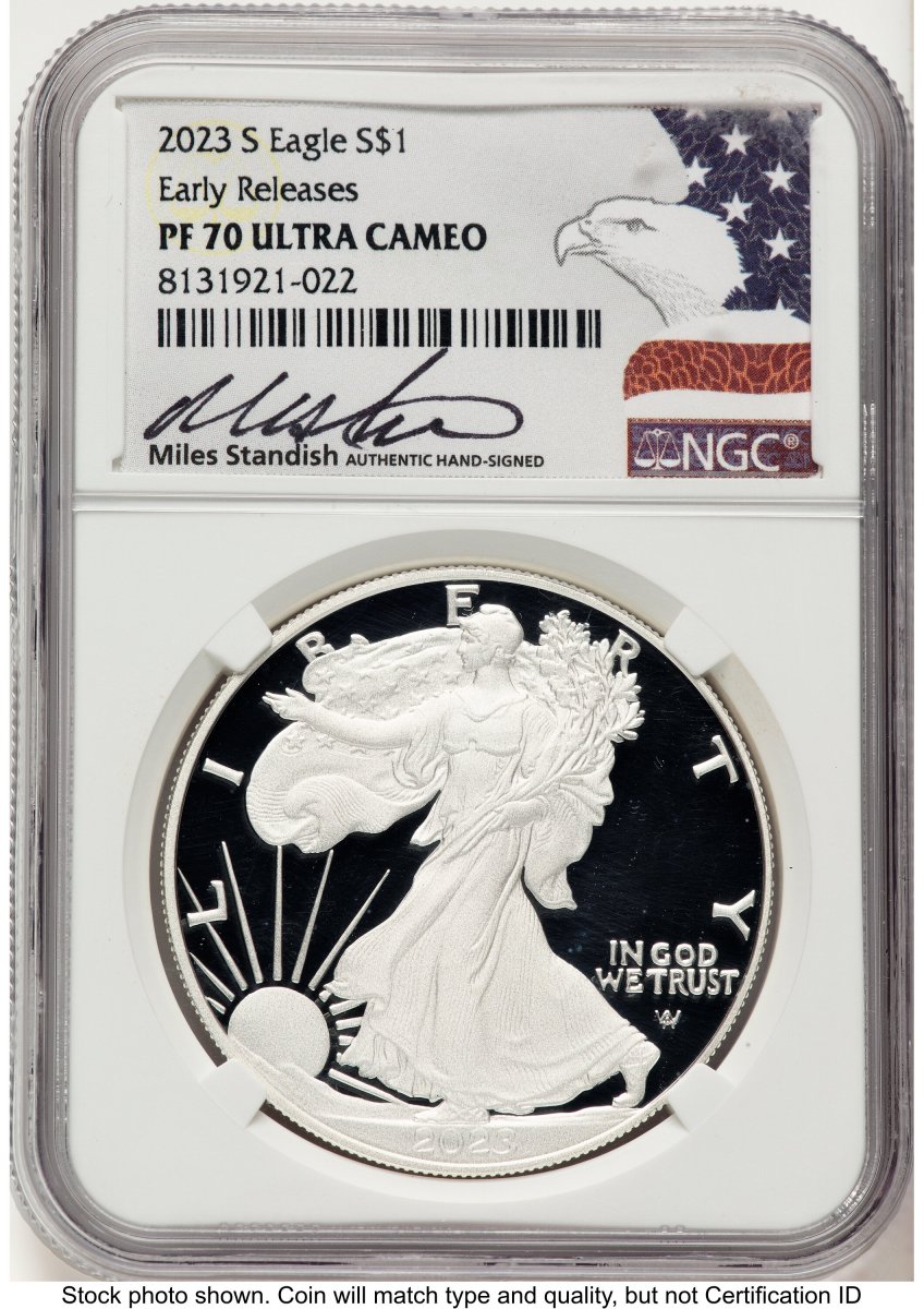 2023-S Modern Bullion Coins (2023-S Proof Silver Eagle 1 oz ER Miles Standish Eagle Flag)