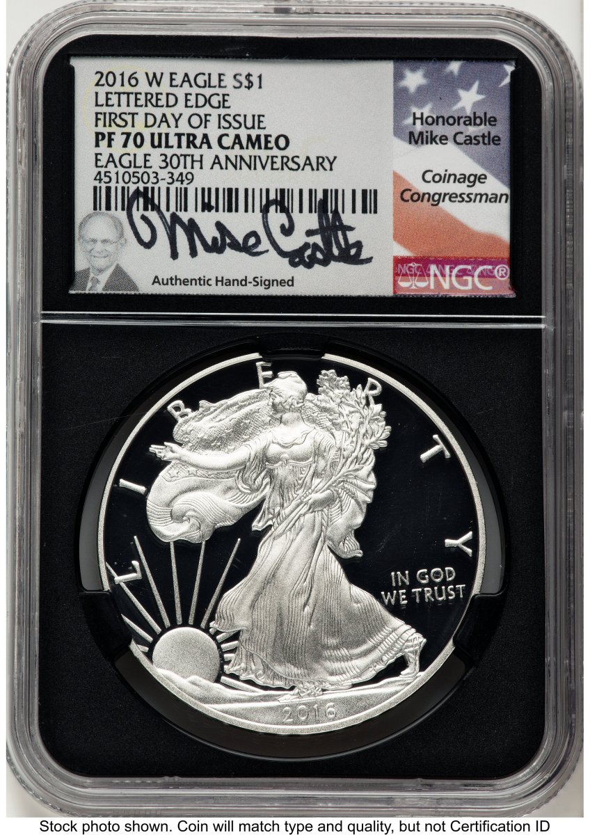 2016-W Modern Bullion Coins (2016-W Proof Silver Eagle 1 oz FDI Mike Castle Blk Core)
