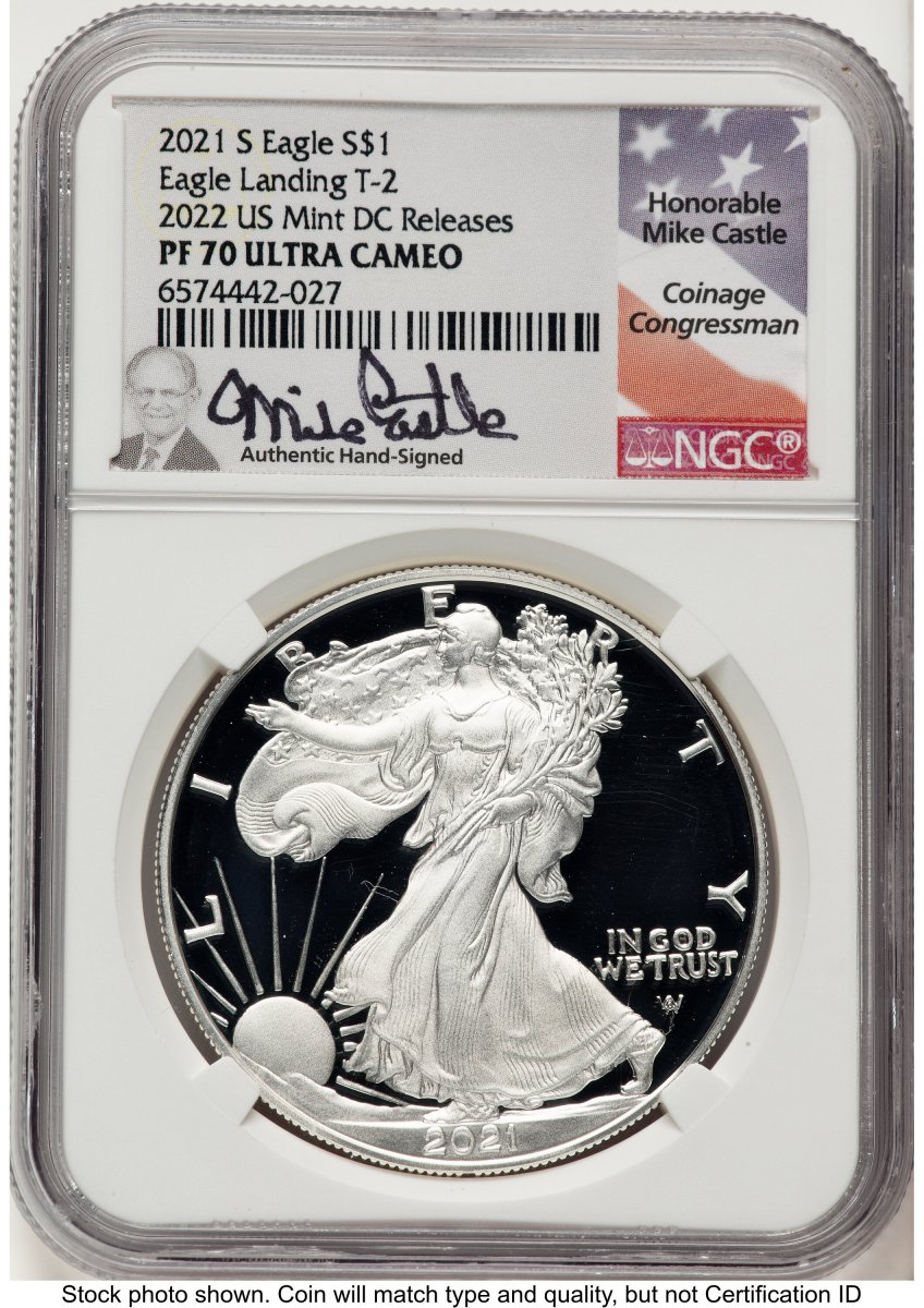2021-S Modern Bullion Coins (2021-S TY2 Proof Silver Eagle 1 oz 2022 US Mint DC Releases Mike Castle)