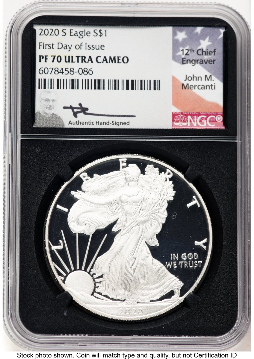 2020-S Modern Bullion Coins (2020-S Proof Silver Eagle 1 oz FDI John Mercanti Blk Core)