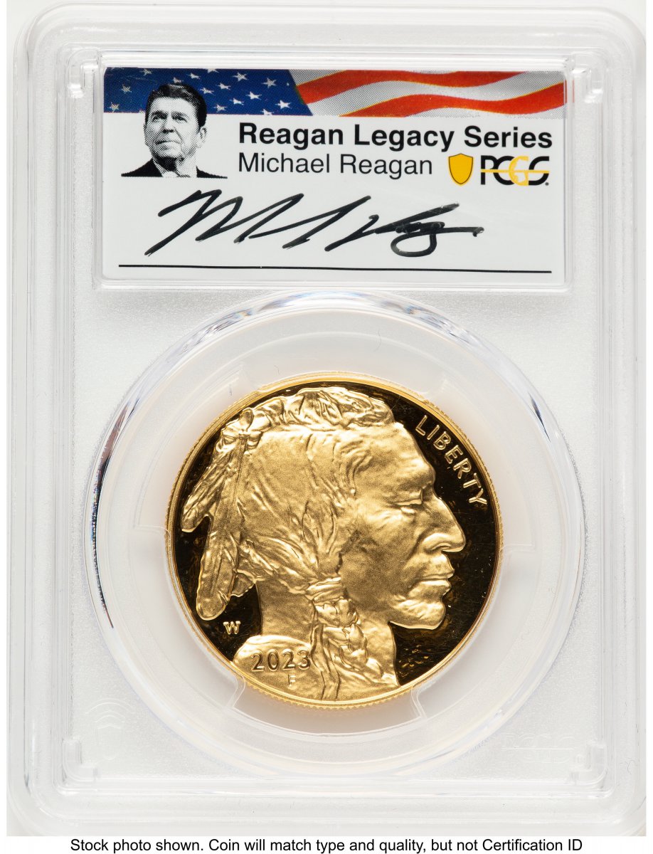 2023-W Modern Bullion Coins (2023-W Proof Gold Buffalo 1 oz AR Reagan Legacy Series Michael Reagan Picture)