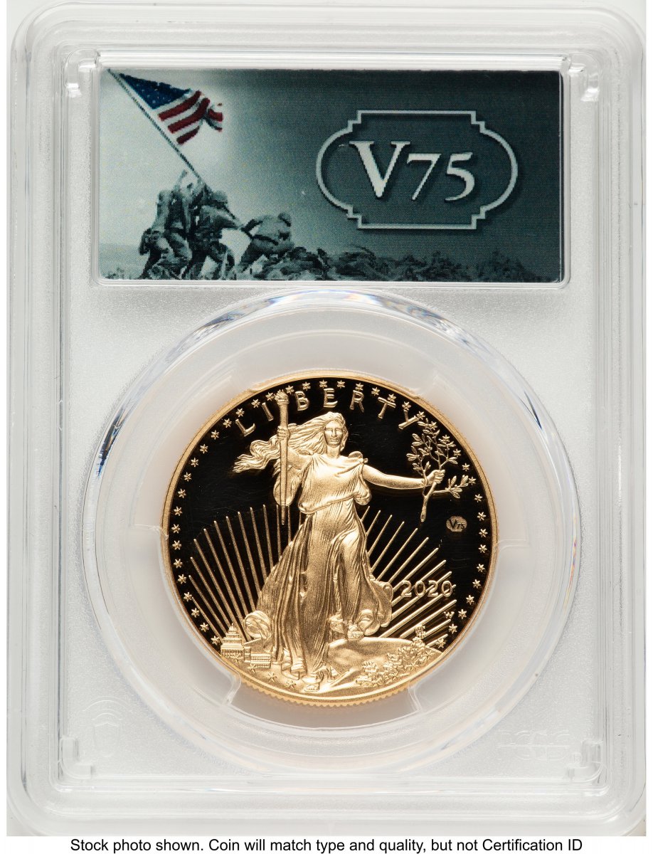 2020-W Modern Bullion Coins (2020-W Proof Gold Eagle V75 Privy One of 1945 Struck 1 oz FS V75 Label)