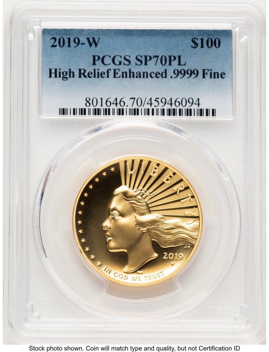 2019-W Modern Bullion Coins (2019-W G$100 American Liberty High Relief, Enhanced, PL Blue Gradient)