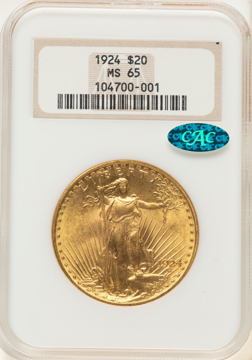 1924 Saint-Gaudens Double Eagles (1924 $20 Saint CAC Brown Label)