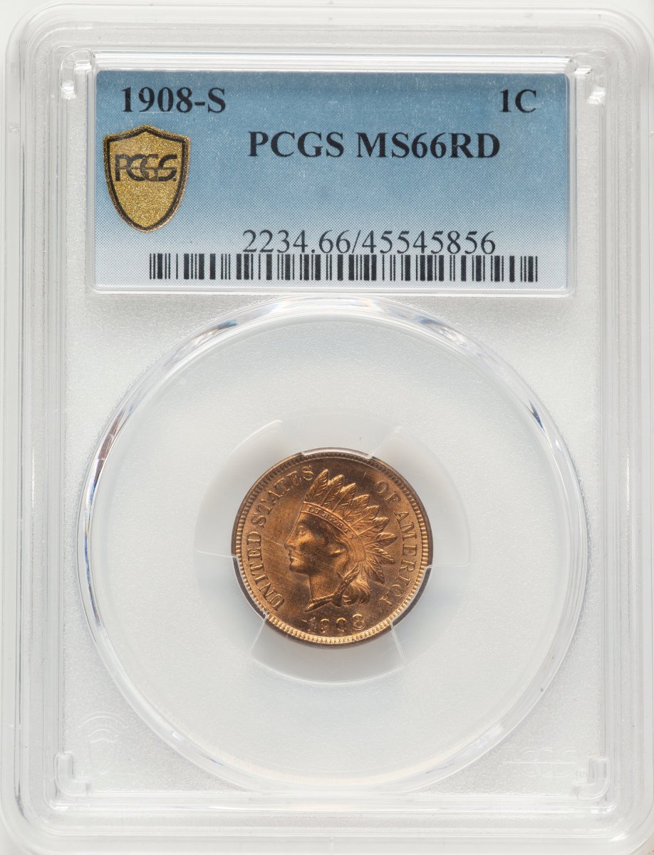 1908-S Indian Cents (1908-S 1C, RD PCGS Secure)