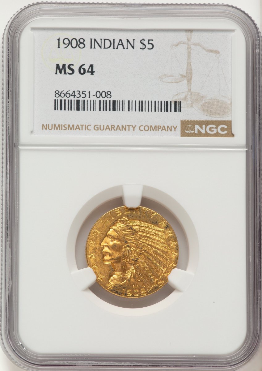 1908 Indian Half Eagles (1908 $5 Indian, MS)