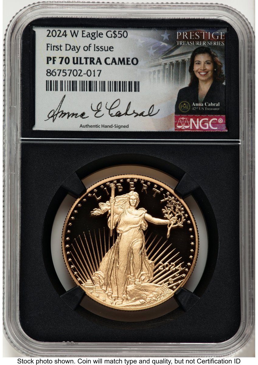 2024-W Modern Bullion Coins (2024-W Proof Gold Eagle 1 oz FDI Anna Cabral Prestige Treasurer Series Blk Core)