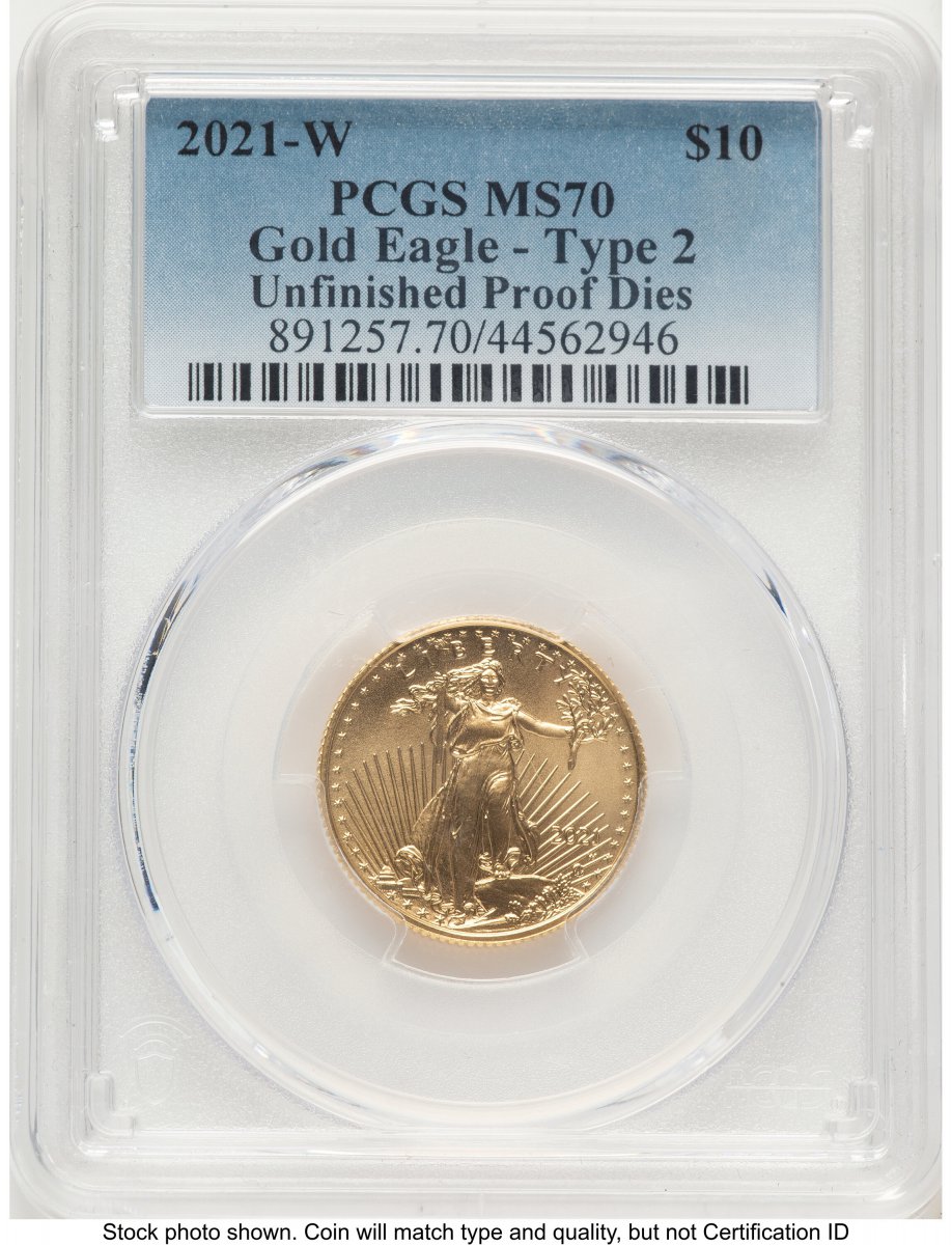 2021-W Modern Bullion Coins (2021-W TY2 Gold Eagle 1/4 oz Unfinished Proof Dies Blue Gradient)