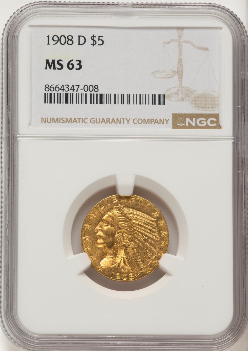 1908-D Indian Half Eagles (1908-D $5)