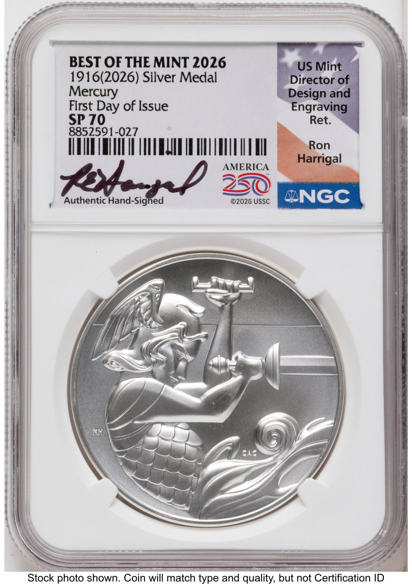 Modern Bullion Coins (2026 Best of the Mint 1916 Mercury Silver Medal 1 oz FDI Ron Harrigal America 250)