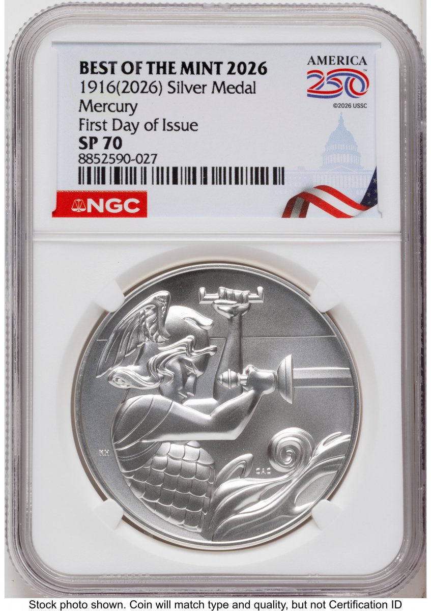 Modern Bullion Coins (2026 Best of the Mint 1916 Mercury Silver Medal 1 oz FDI America 250 Congress Building Label)