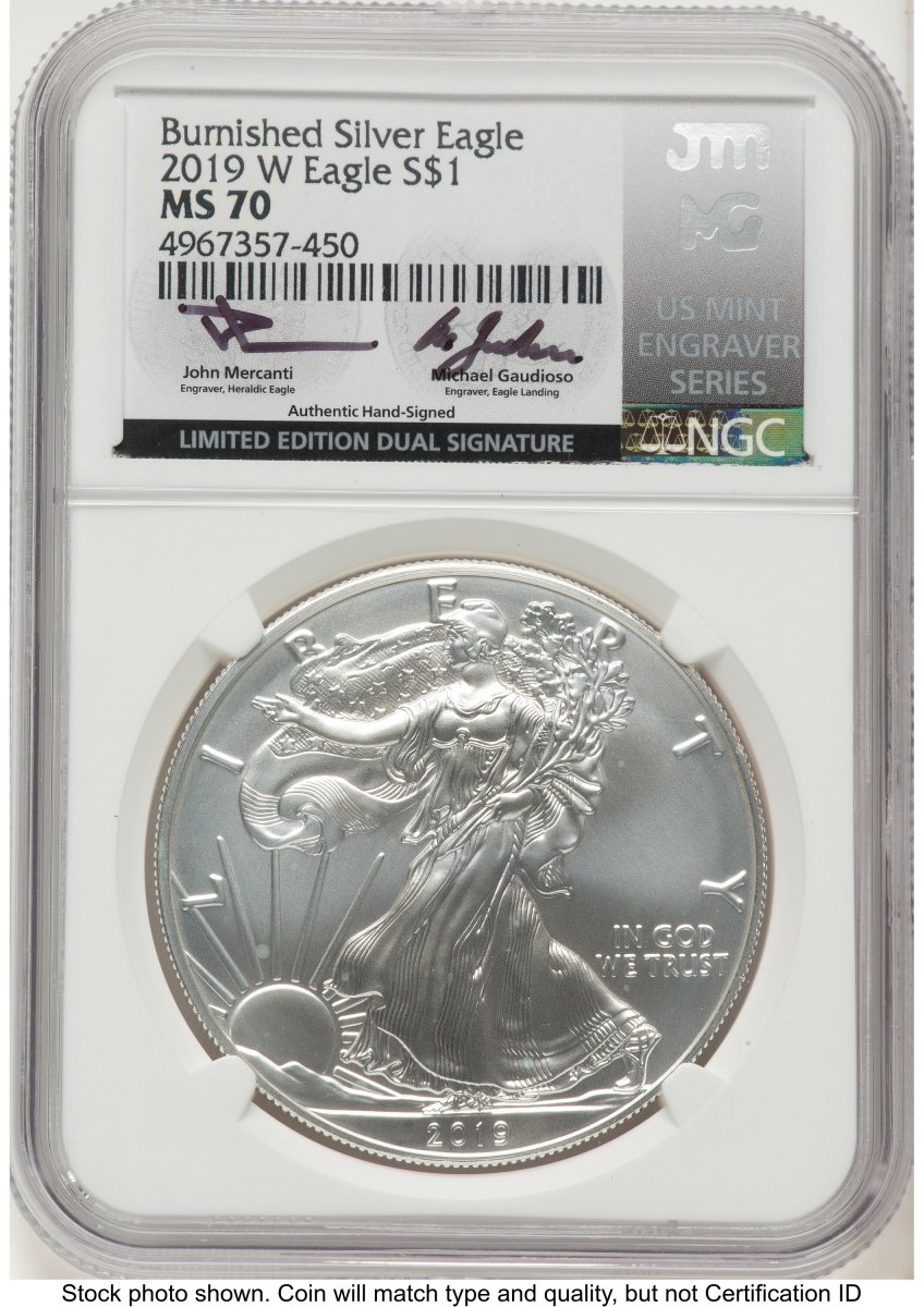2019-W Modern Bullion Coins (2019-W Burnished Silver Eagle 1 oz John Mercanti/Michael Gaudioso US Mint Engraver Series)