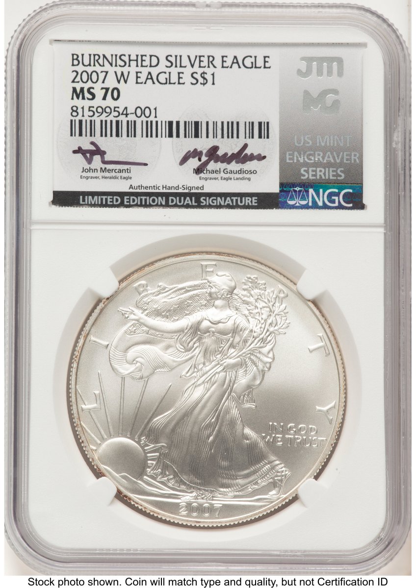 2007-W Modern Bullion Coins (2007-W Burnished Silver Eagle 1 oz John Mercanti/Michael Gaudioso US Mint Engraver Series)