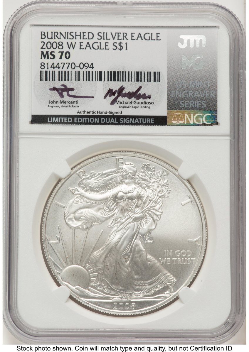 2008-W Modern Bullion Coins (2008-W Burnished Silver Eagle 1 oz John Mercanti/Michael Gaudioso US Mint Engraver Series)