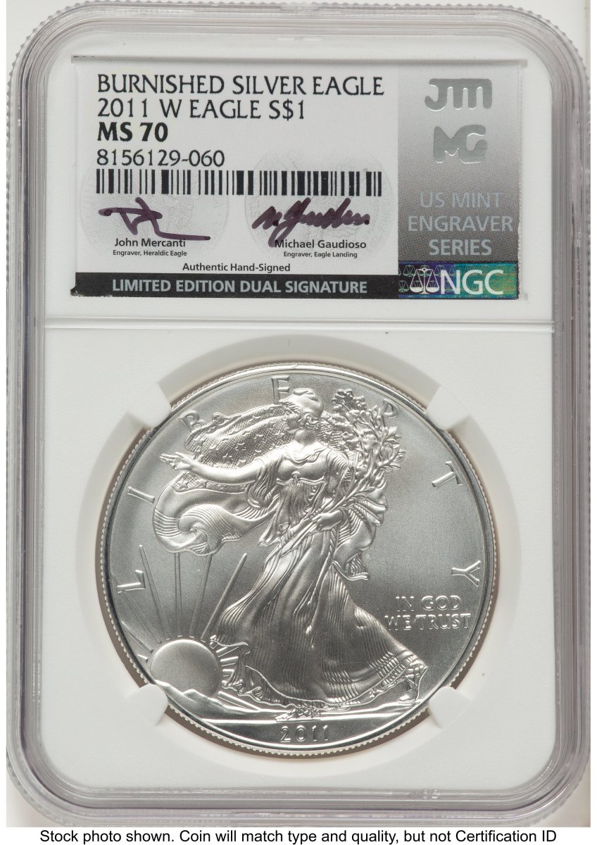 2011-W Modern Bullion Coins (2011-W Burnished Silver Eagle 1 oz John Mercanti/Michael Gaudioso US Mint Engraver Series)