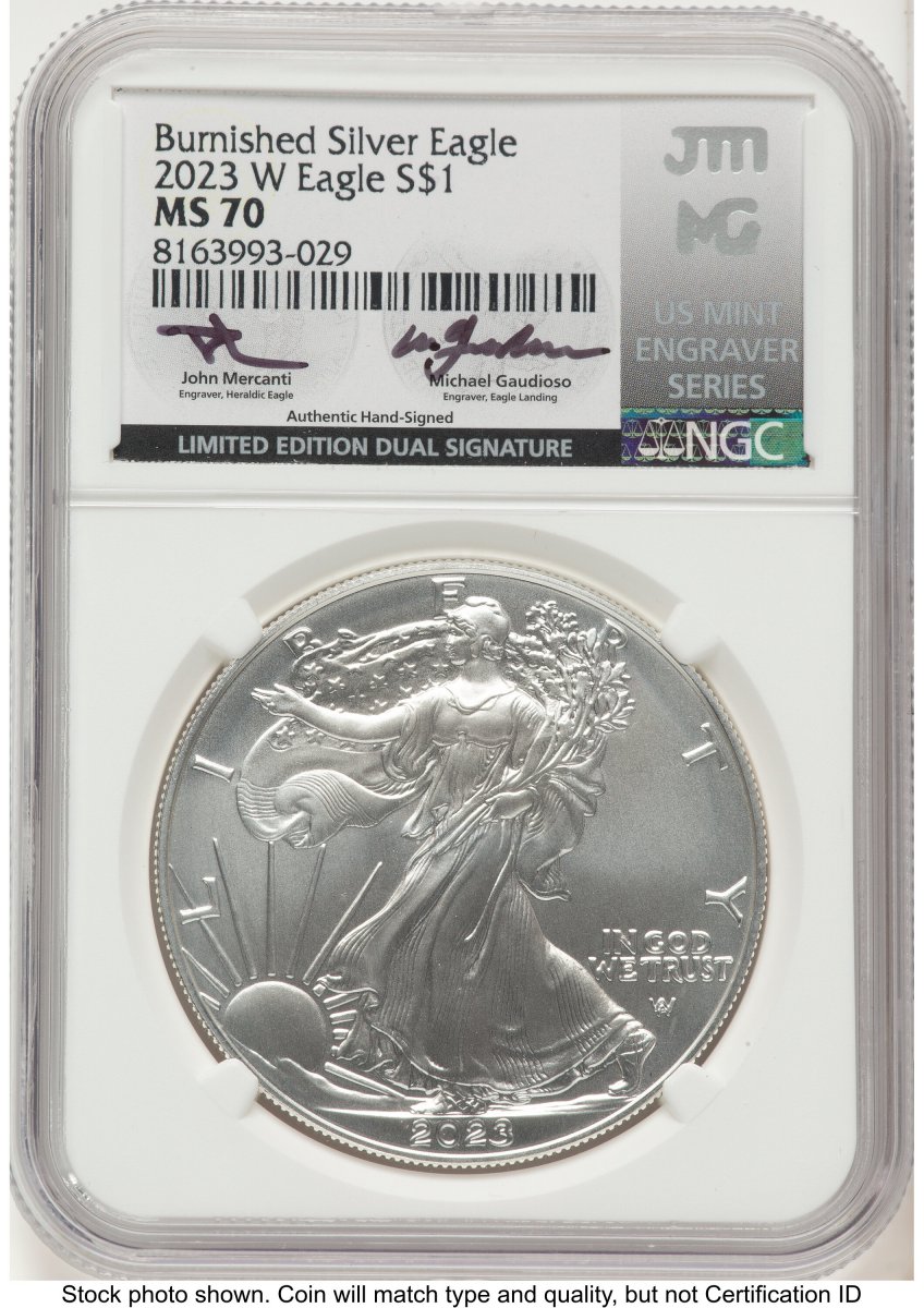 2023-W Modern Bullion Coins (2023-W Burnished Silver Eagle 1 oz John Mercanti/Michael Gaudioso US Mint Engraver Series)
