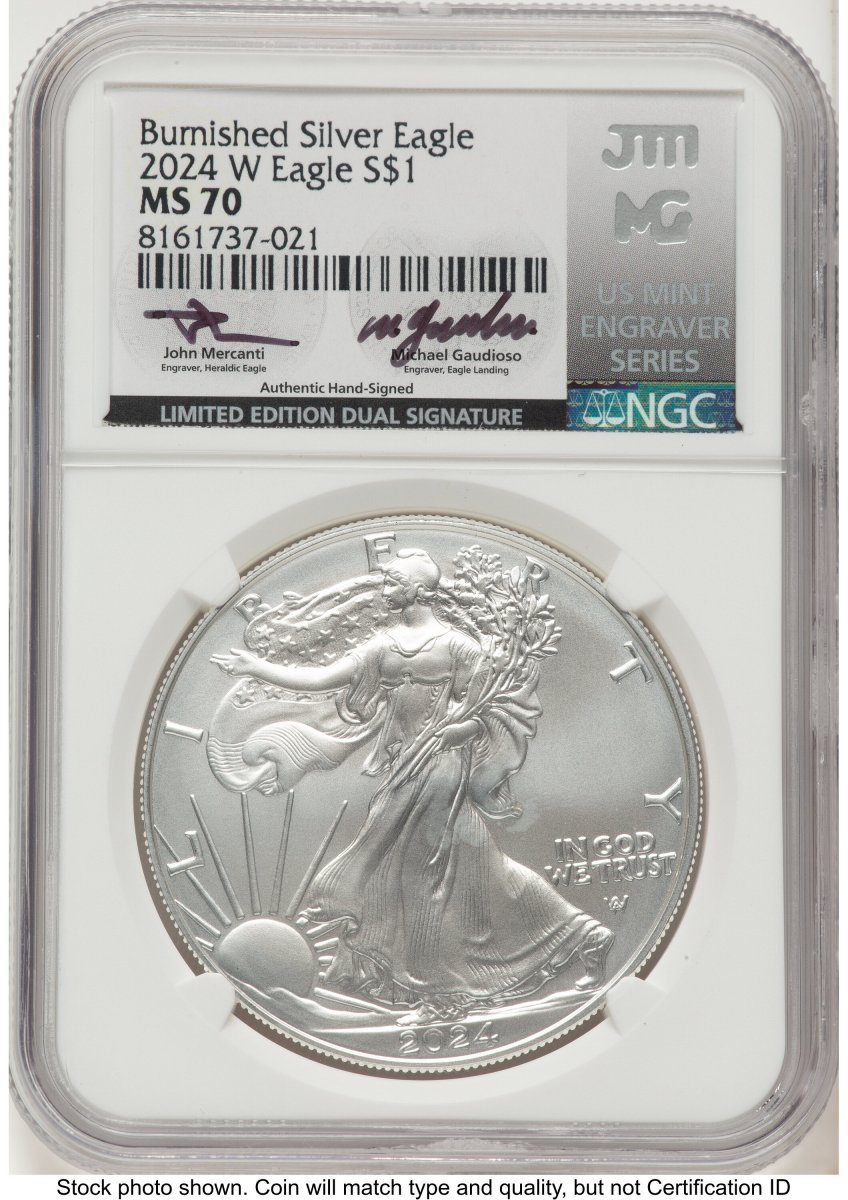 2024-W Modern Bullion Coins (2024-W Burnished Silver Eagle 1 oz John Mercanti/Michael Gaudioso US Mint Engraver Series)