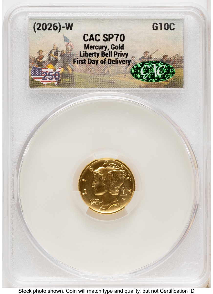 1000 Modern Bullion Coins (2026-W Best of the Mint 1916 Mercury Dime Gold 1/10 oz First Day of Delivery America 250)