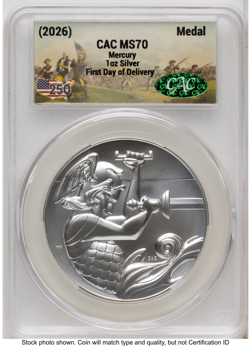 Modern Bullion Coins (2026 Best of the Mint 1916 Mercury Silver Medal 1 oz First Day of Delivery America 250)