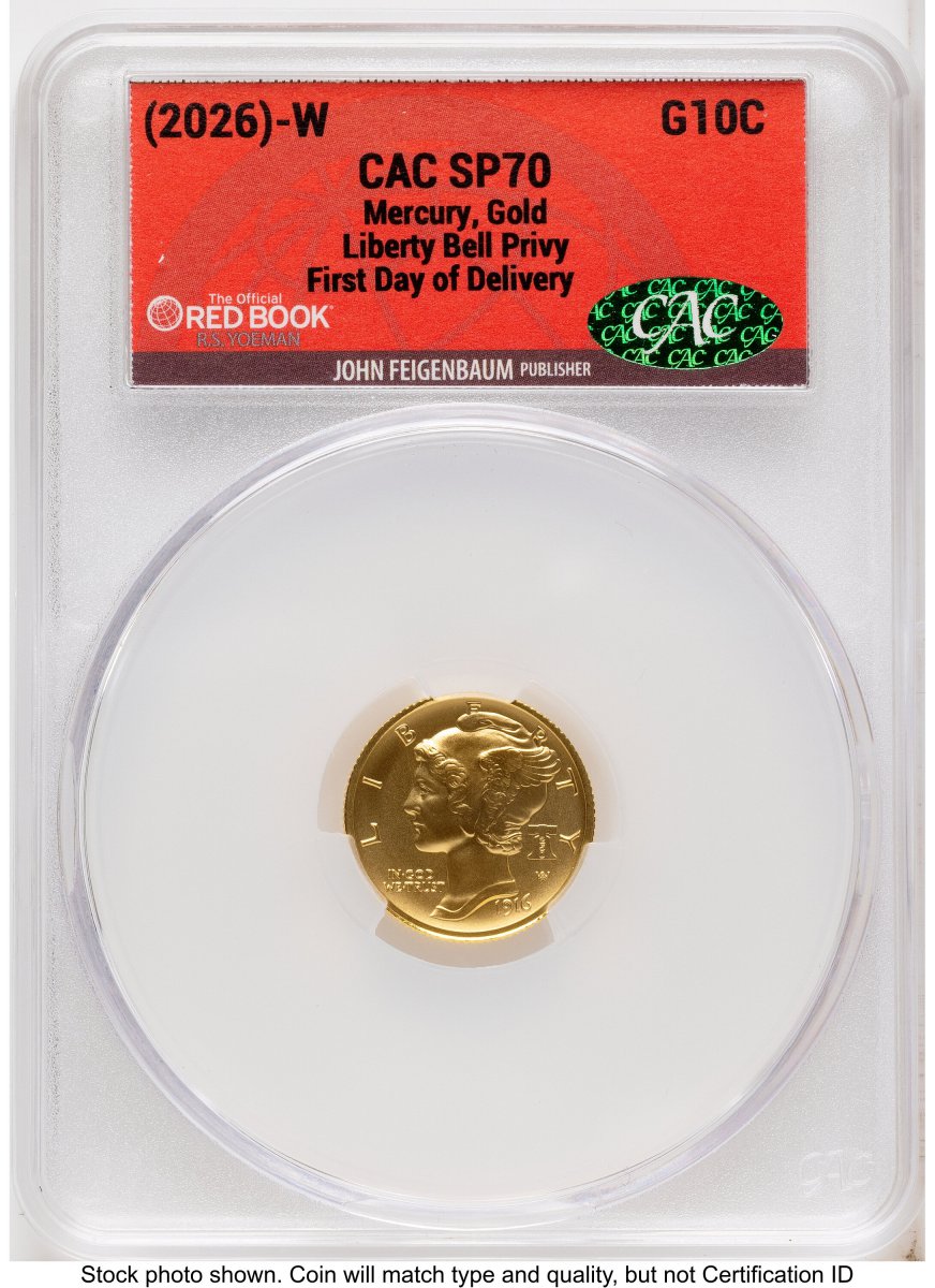 1000 Modern Bullion Coins (2026-W Best of the Mint 1916 Mercury Dime Gold 1/10 oz First Day of Delivery Red Book)