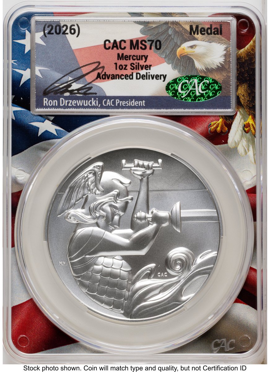 Modern Bullion Coins (2026 Best of the Mint 1916 Mercury Silver Medal 1 oz Advanced Delivery Ron Drzewucki Flag Core)