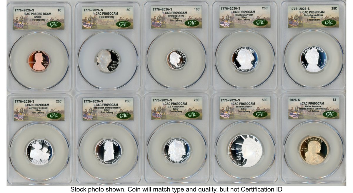Modern Bullion Coins (2026 10 Coin Semiquincentennial Silver Proof Set First Delivery America 250)