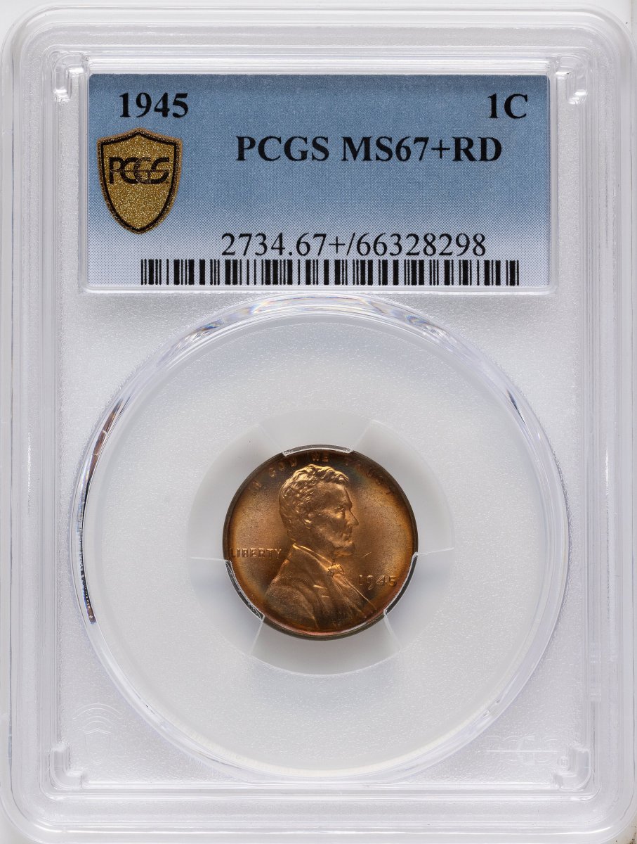 1945 Lincoln Cents (1945 1C, RD PCGS Secure PCGS Plus)