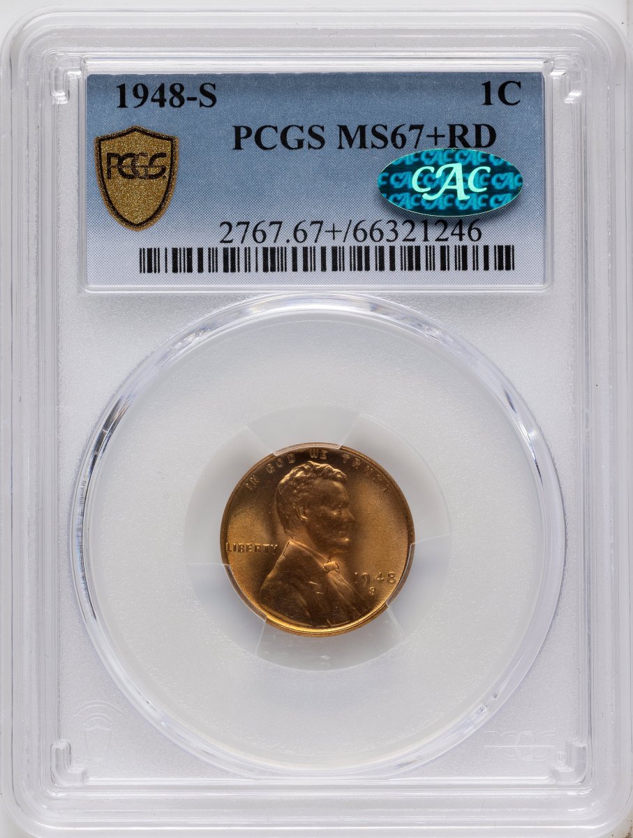 1948-S Lincoln Cents (1948-S 1C, RD CAC PCGS Secure PCGS Plus)
