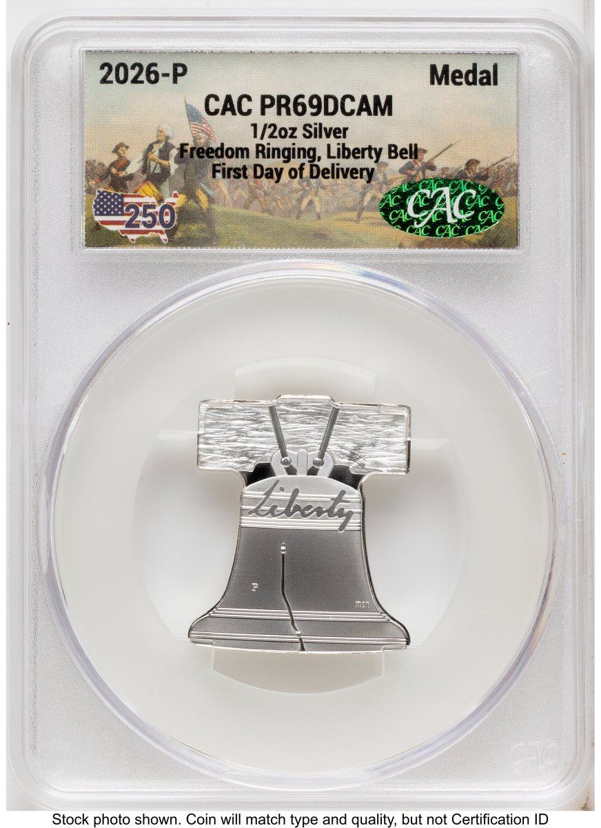 Modern Bullion Coins (2026-P Freedom Ringing Liberty Bell 1/2 oz Silver Medal First Day of Delivery America 250)