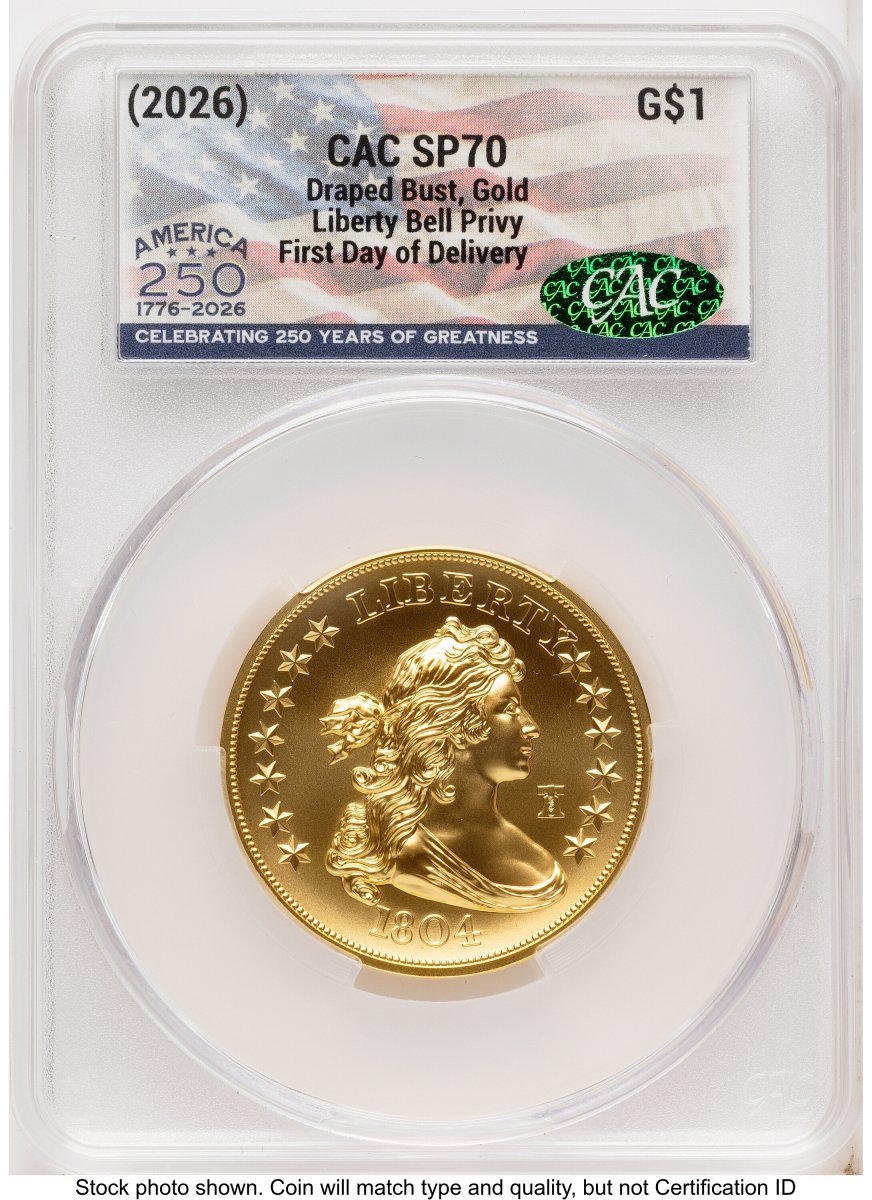 1000 Modern Bullion Coins (2026 Best of the Mint 1804 Gold Dollar 1 oz First Day of Delivery America 250 Flag Label)
