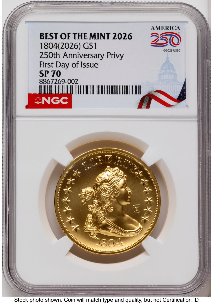 1000 Modern Bullion Coins (2026 Best of the Mint 1804 Gold Dollar 1 oz FDI America 250 Congress Building Label)