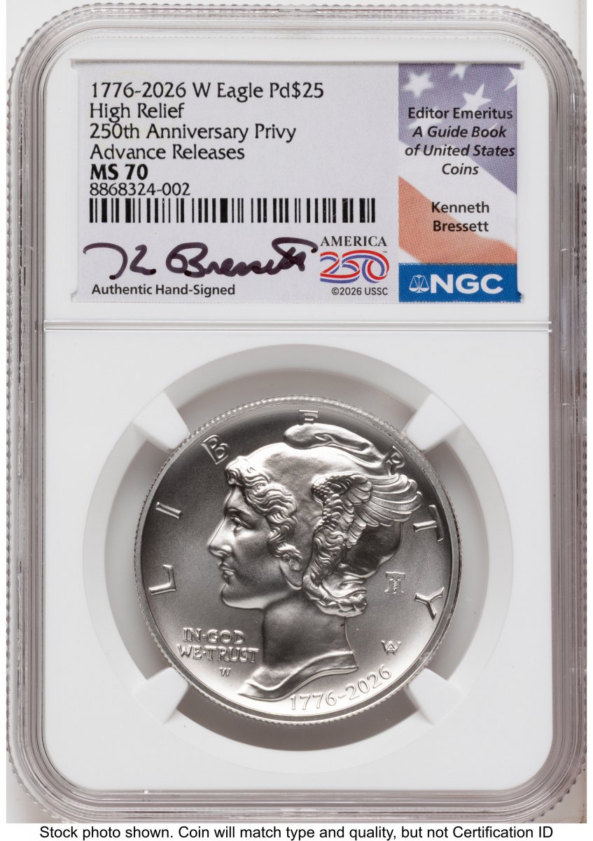 2026-W Modern Bullion Coins (2026-W Palladium Eagle 1 oz, Uncirculated AR Kenneth Bressett America 250 )
