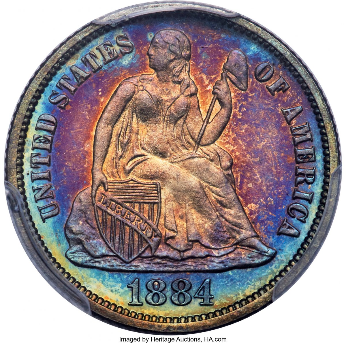 1884 Proof Seated Dimes (1884 10C, CA CAC PCGS Plus)