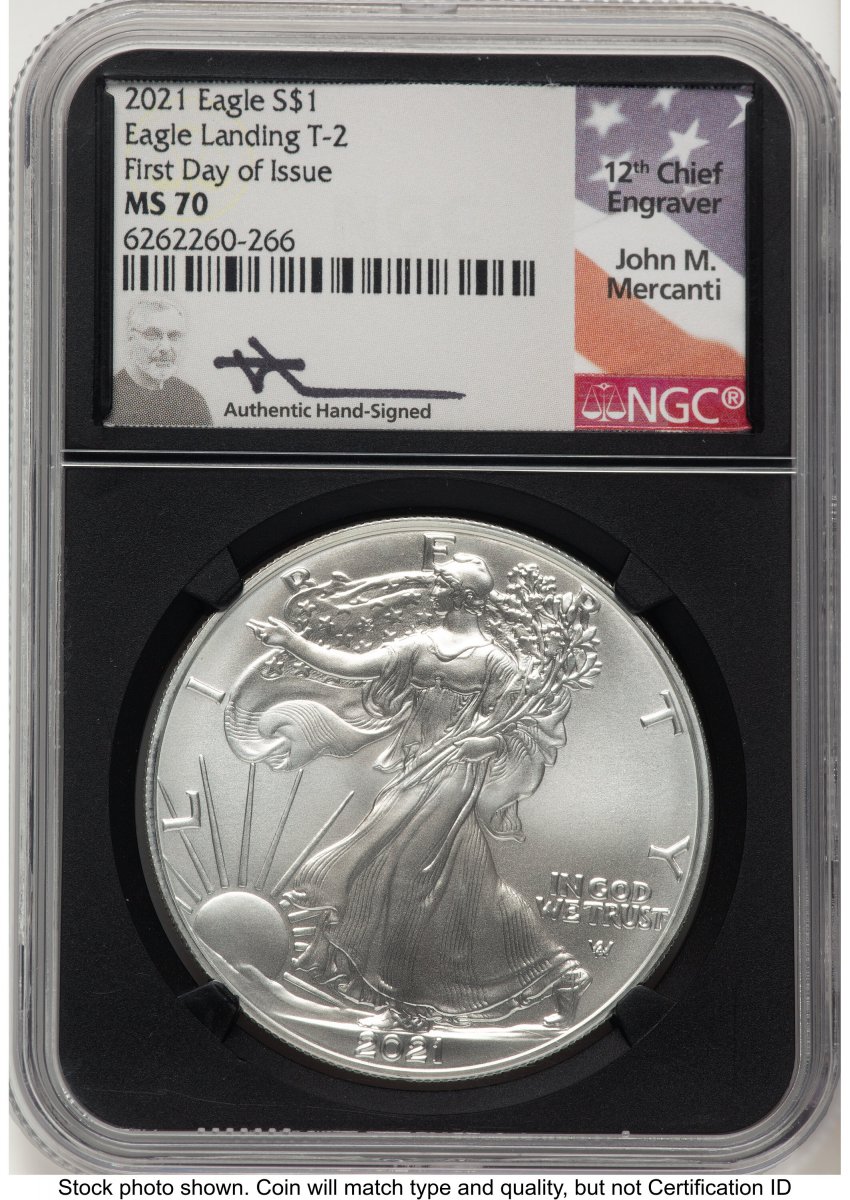 2021 Modern Bullion Coins (2021 Silver Eagle Type 2 FDI John Mercanti Blk Core)