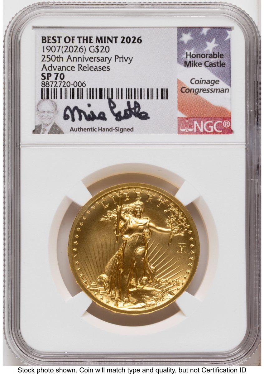 1000 Modern Bullion Coins (2026 2 Coin Best of the Mint 1907 Saint Gaudens $20 Gold 1 oz and Silver 1 oz Medal Set AR Mike Castle)