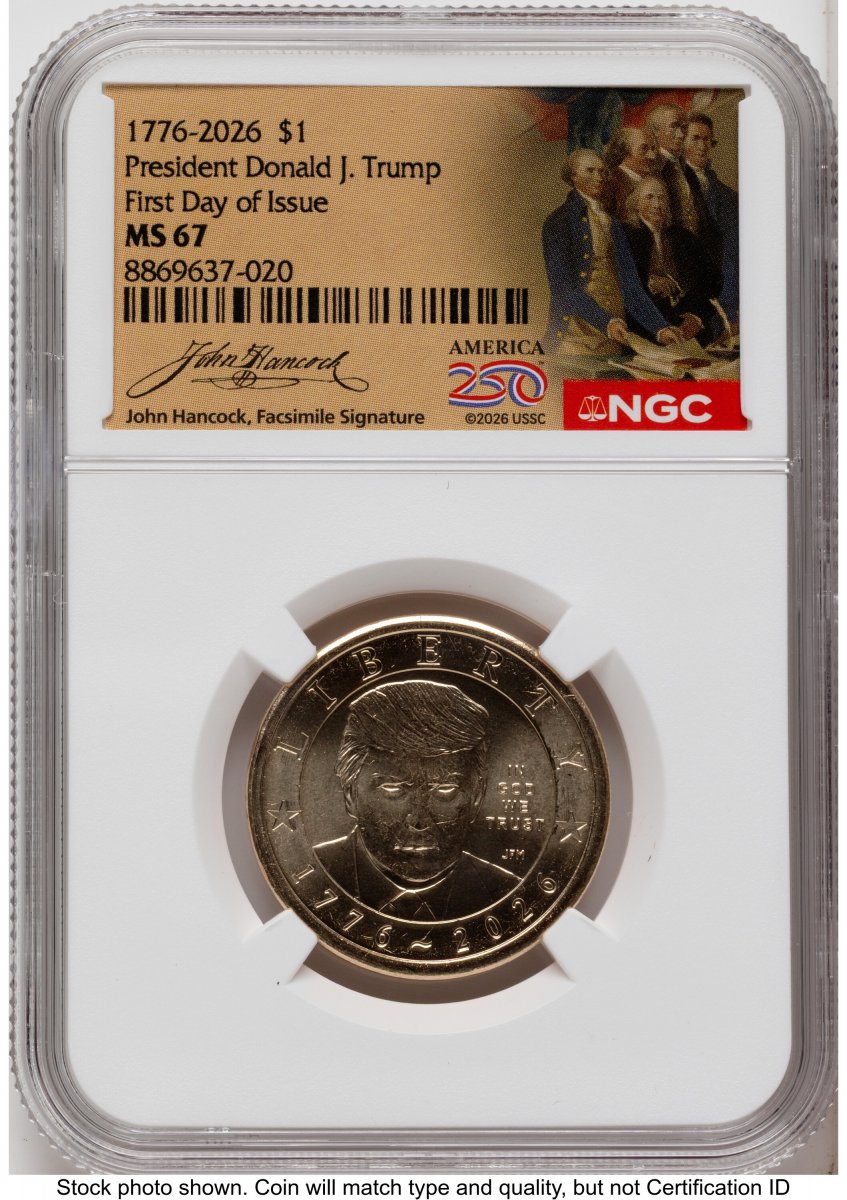 2026 Presidential Dollars (2026 Semiquincentennial President Donald J. Trump $1 $1.00 FV FDI America 250 John Hancock Label)