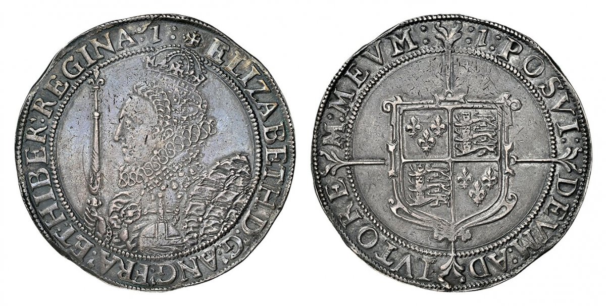 World Coins ("GREAT BRITAIN. England. Elizabeth I. (Queen, 1533-1603). (160)1-(1) AR Crown. NGC AU55.  London (Tower) mint. 29.90gm. ELIZABETH : D . G . ANG . FRA . ET : HIBER . REGINA :. Crowned and mantled bust left, wearing ruffled collar and holding lis-tippe)
