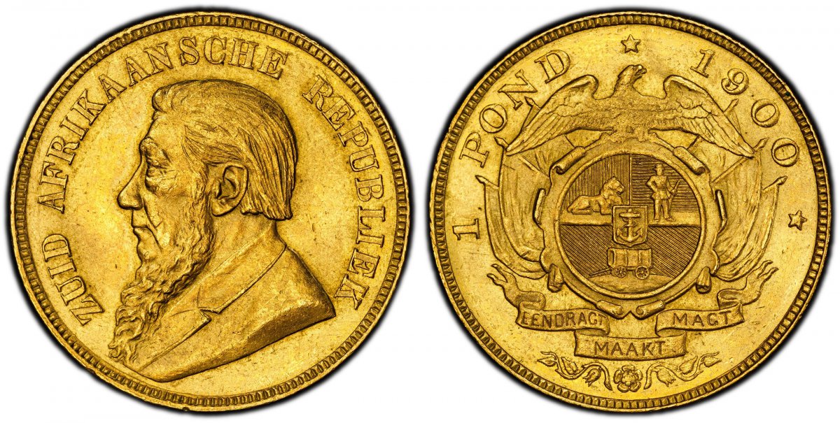 World Coins ("SOUTH AFRICA. Paul Kruger. (President, 1892-1900). 1900 AV Pond. PCGS MS63.  Pretoria. Edge: Reeded. 7.99gm. ZUID AFRIKAANSCHE REPUBLIEK. Bust left / Single shaft wagon tongue. KM 10.2; Friedberg 2; Hern Z53.

Please use this link to verify the PCGS cert)