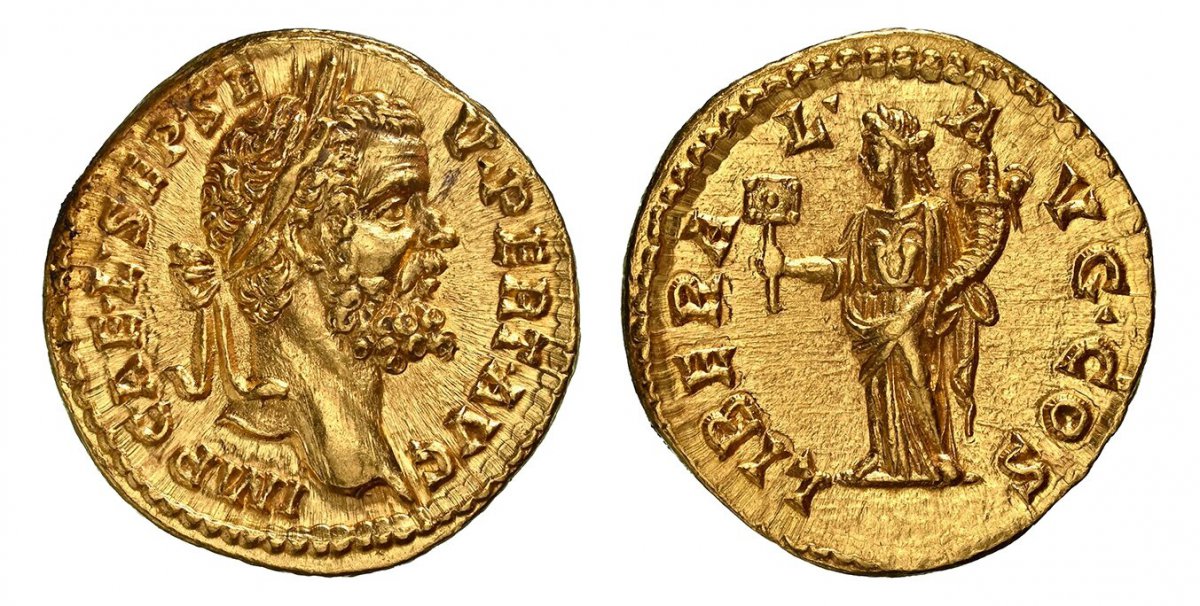 World Coins ("ROMAN IMPERIAL.  Septimius Severus. (Emperor, 193-211 AD). Struck 193-194 AD. AV Aureus. NGC Ch. AU? (Choice About Uncirculated ?) Strike 5/5 Surface 5/5.  Rome. 20mm. 7.24gm. IMP CAE•L•SEP•SE-V•PERT•AVG. Laureate head, right / LIBERA-L • A - VG • COS. L)