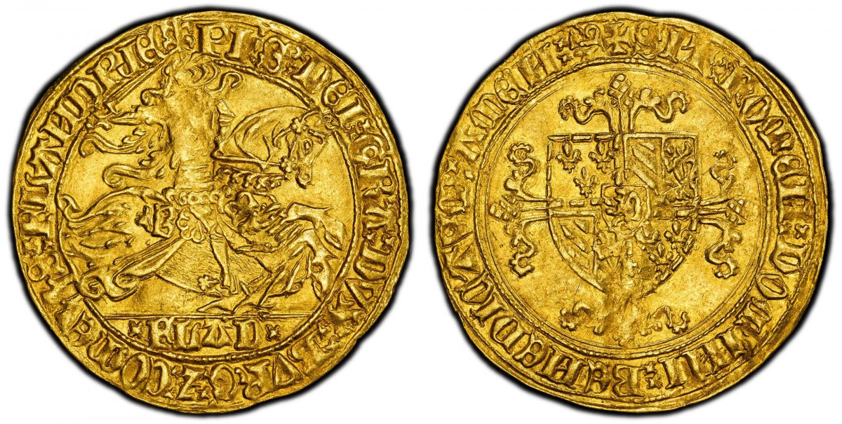 World Coins ("BELGIUM. Flanders. Philippe le Bon. (King, 1419-1467). (1419-67) AV Cavalier dOr (Gouden Rijder). PCGS MS62. Ghent mint. 3.59gm. PhS: D?I: GR?: DVX: BVRG: Z: COM?S: FL??DRI? (double saltire stops). Armored knight on horseback galloping right and brand)