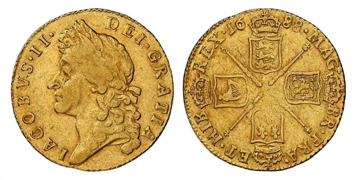 World Coins ("GREAT BRITAIN. England. James II. (King, 1685-1688). 1688 AV Guinea. NGC XF40.  Laureate bust of James II left / Crowned cruciform shields, scepters in angles. KM 459.1; SCBC-3402; Fr.-295.

Please use this link to verify the NGC certification number <a )