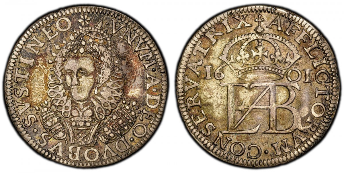 World Coins ("GREAT BRITAIN. England. Elizabeth I. (Queen, 1533-1603). 1601-(star) AR Pattern Fourpence (Groat). PCGS SP40.  2.95gm. VNVM . A . DEO . DVOBVS . SVSTINEO . . Crowned facing bust wearing large ruff / AFFLICTORVM . CONSER VATRIX . Crowned monogram divides )