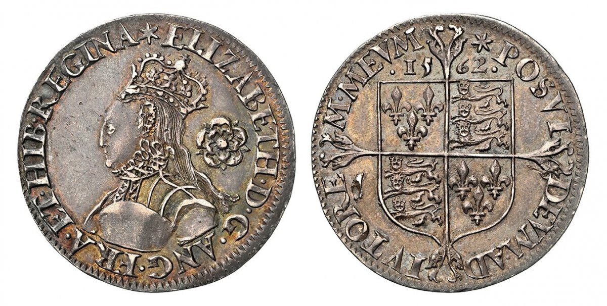 World Coins ("GREAT BRITAIN. England. Elizabeth I. (Queen, 1558-1603). 1562-(star) AR Sixpence. NGC AU58.  Tower (London) Mint. Tall narrow crowned bust, left; large rose in field behind head / Cross fourchee divides date above square-topped shield of quartered arms. )
