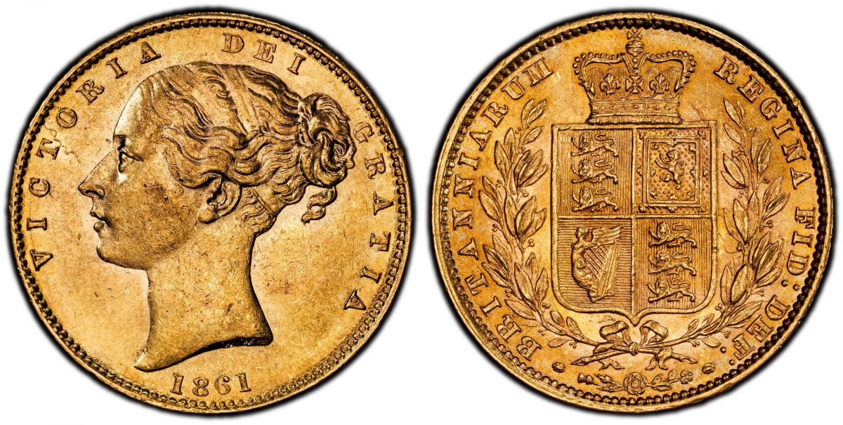 World Coins ("GREAT BRITAIN. Victoria. (Queen, 1837-1901). 1861 AV Sovereign. PCGS MS62.  VICTORIA DEI GRATIA. Head left / BRITANNIARUM REGINA FID: DEF:. Without die number. KM 736.1; SCBC-3858D.

Please use this link to verify the PCGS certification number <a href="")