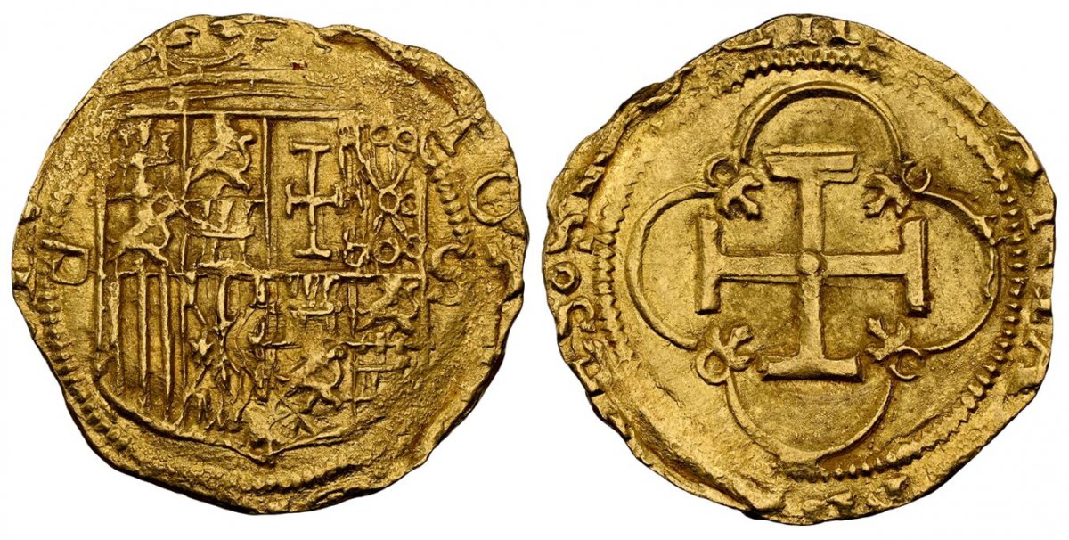 World Coins ("SPAIN. Carlos I With Joanna. (King, 1516-1556). (1516-56) ND-S D AV Escudo. NGC MS64.  Seville. 3.37gm. IOANA • ET • KAROLVS. Crowned full shield, Square D to left and S to right / + HISPANIARVM • REGES • SIC... Jerusalem cross within a quatre-foiled shi)