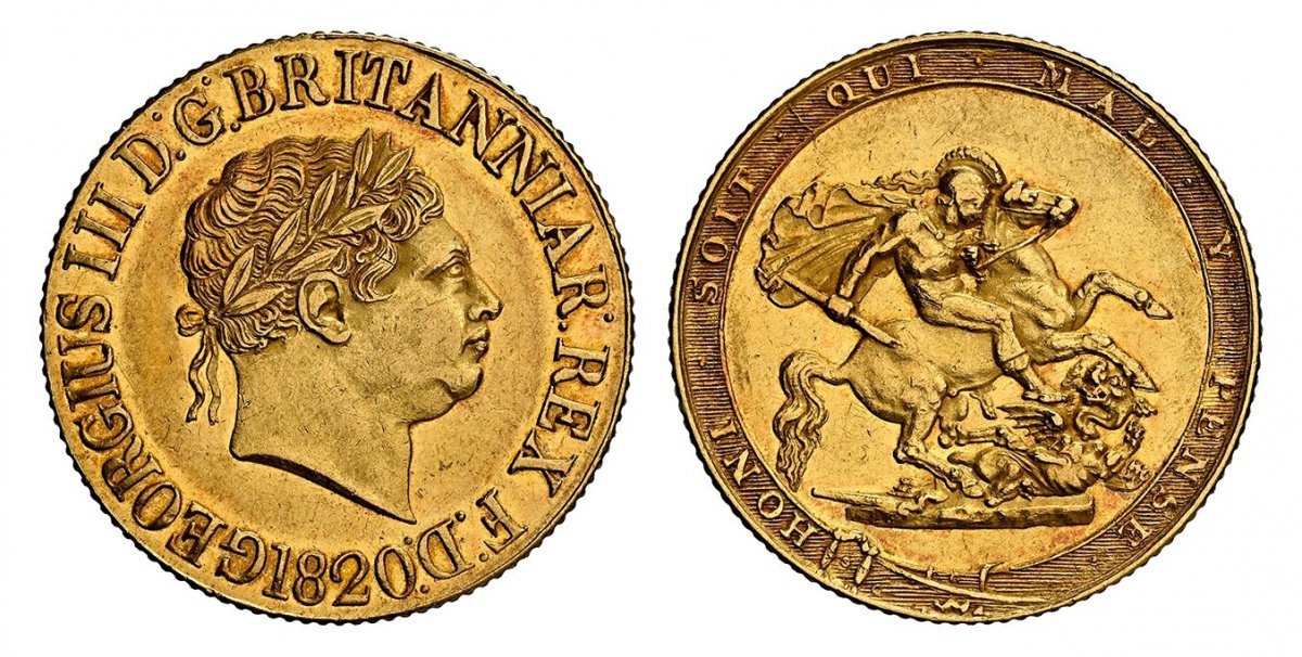 World Coins ("GREAT BRITAIN. George III. (King, 1760-1820). 1820 AV Sovereign. NGC MS61.  7.98gm. GEORGIUS III D.F. BRITANNIAR. REX F.D. Laureate head right / St. George slaying the dragon right. KM 674; SCBC-3785; Friedberg 371 .

Please use this link to verify the N)