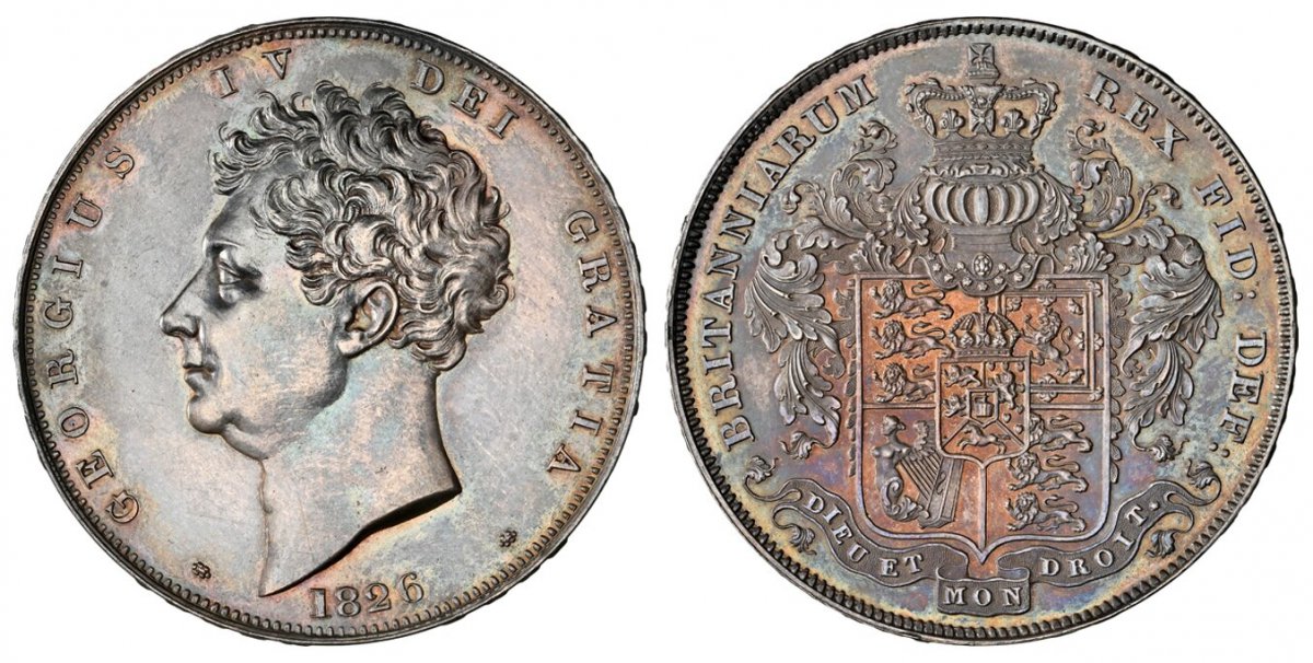 World Coins ("GREAT BRITAIN. George IV. (King, 1820-1830). 1826 AR Crown. NGC PR61.  Edge: SEPTIMO. GEORGIUS IV DEI GRATIA. Head left / BRITANNIARUM REX FID: DEF:. Helmeted arms with garland. KM 699. SEPTIMO on edge; SCBC-3806; ESC-2336 (Prev. ESC-257).

Mintage of 15)
